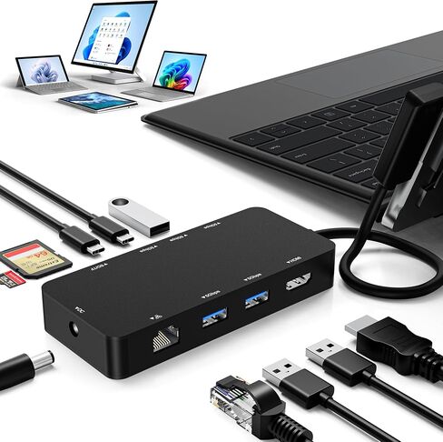 10 in 1 New Surface Dock, Triple Displays VGA + Dual 4k@30hz HDMI, Surface Docking Station for Surface Pro 11/10/9/8/X/7/6/5/4/3, Surface Laptop, Surface Laptop Go, Surface Go Dock, Surface Book in Kuwait