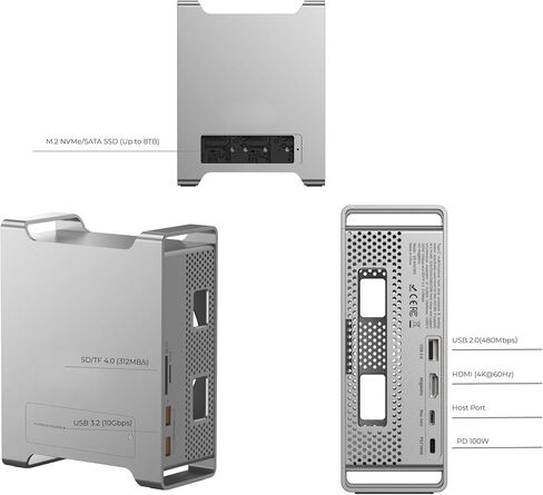 Mac mini M4/M4 Pro Hub Dock Stand 2024, Vertical with M.2 NVMe/SATA SSD Enclosure, 4K@60Hz HDMI, 10Gbps USB-C/A, SD/TF, 3.5mm Audio, 100W PD, Aluminum Docking Station in Saudi Arabia