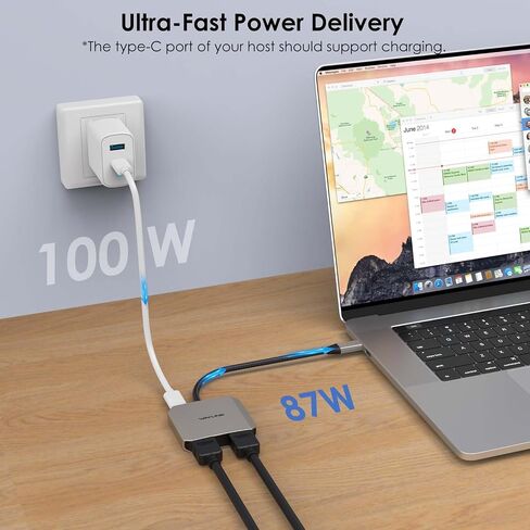 USB-C to Dual HDMI Splitter,WAVLINK 3-in-1 HDMI Adapter in Kuwait