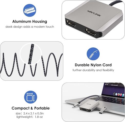 USB-C to Dual HDMI Splitter,WAVLINK 3-in-1 HDMI Adapter in Kuwait