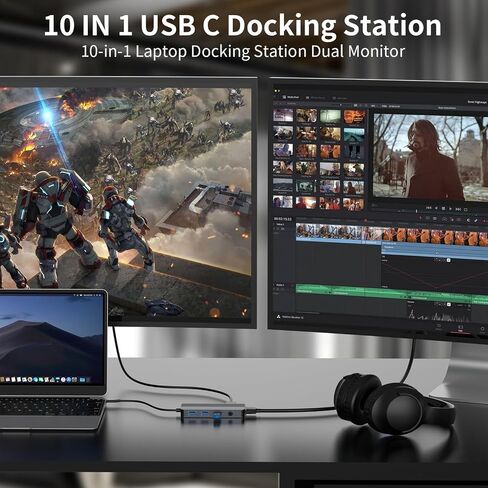 Docking Station Dual Monitor, 10-in-1 USB C Hub with Dual 4K HDMI, VGA, 100W PD, 1 x USB 3.0, 2 x USB 2.0, SD/TF Card Reader, 3.5mm Audio, Ideal for HP/Dell/Lenovo/Mac Laptops in Kuwait