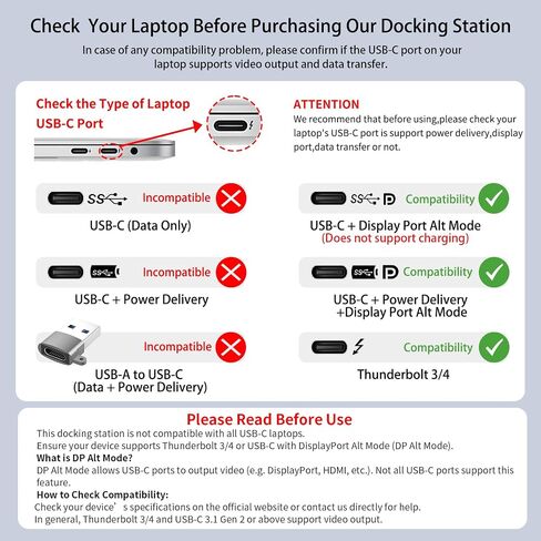 Docking Station Dual Monitor, 10-in-1 USB C Hub with Dual 4K HDMI, VGA, 100W PD, 1 x USB 3.0, 2 x USB 2.0, SD/TF Card Reader, 3.5mm Audio, Ideal for HP/Dell/Lenovo/Mac Laptops in Kuwait