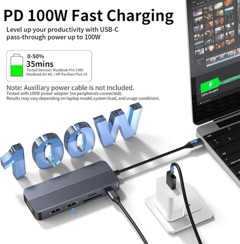 Docking Station Dual Monitor, 10-in-1 USB C Hub with Dual 4K HDMI, VGA, 100W PD, 1 x USB 3.0, 2 x USB 2.0, SD/TF Card Reader, 3.5mm Audio, Ideal for HP/Dell/Lenovo/Mac Laptops in Kuwait