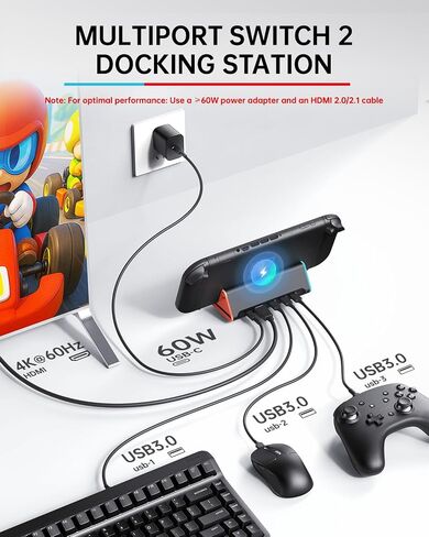 Switch 2 Dock with HDMI, 4K Portable Docking Station for Nintendo Switch2 in Kuwait