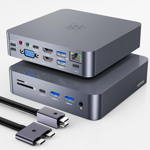 18-in-2 MacBook Docking Station Dual 4K Monitor for M1-M5 Pro/Max, USB C Docking Station with 100W Power Delivery, MacBook Dock with 2 HDMI, VGA, 6 USB, 1Gbps RJ45, USB 3.0 SD/TF, Audio in Kuwait