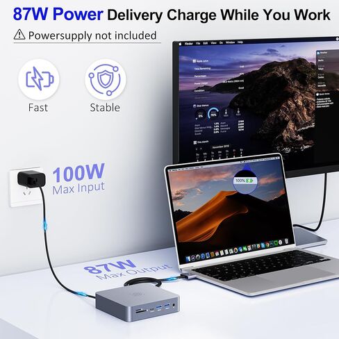 18-in-2 MacBook Docking Station Dual 4K Monitor for M1-M5 Pro/Max, USB C Docking Station with 100W Power Delivery, MacBook Dock with 2 HDMI, VGA, 6 USB, 1Gbps RJ45, USB 3.0 SD/TF, Audio in Kuwait