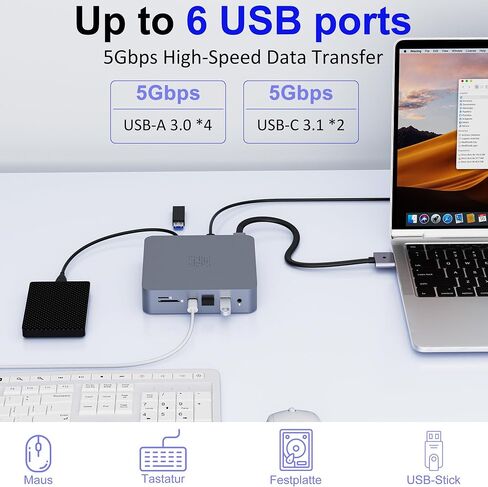 18-in-2 MacBook Docking Station Dual 4K Monitor for M1-M5 Pro/Max, USB C Docking Station with 100W Power Delivery, MacBook Dock with 2 HDMI, VGA, 6 USB, 1Gbps RJ45, USB 3.0 SD/TF, Audio in Kuwait