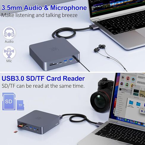 18-in-2 MacBook Docking Station Dual 4K Monitor for M1-M5 Pro/Max, USB C Docking Station with 100W Power Delivery, MacBook Dock with 2 HDMI, VGA, 6 USB, 1Gbps RJ45, USB 3.0 SD/TF, Audio in Kuwait