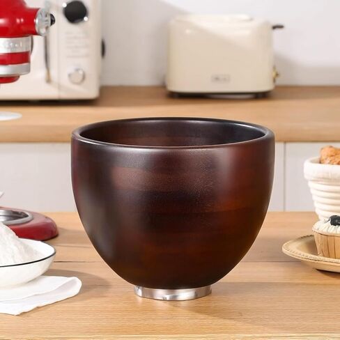 ULTICOR Premium Walnut Wood Mixing Bowl Compatible with KitchenAid 4.5 & 5 QT Tilt-Head Models – Natural True Walnut Wooden Bowl with Stainless Steel Locking Base | 5QT in Kuwait