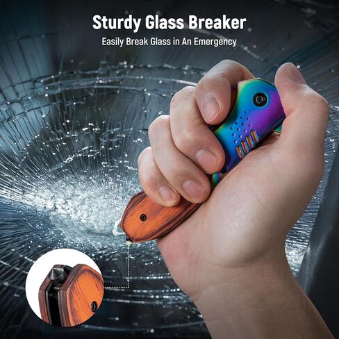 KEXMO Pocket Knife for Men - Sharp Blade Wood Handle Pocket Folding Knives with Clip, Glass Breaker - EDC Knives for Survival Camping Fishing Hiking Women, Large, Rainbow in Kuwait