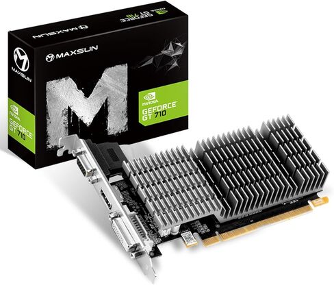 maxsun GEFORCE GT 710 2GB Low Profile Ready Small Form Factor Video Graphics Card GPU Support DirectX12 OpenGL4.5, Low Consumption, VGA, DVI-D, HDMI, HDCP, Fanless Cooling in Kuwait