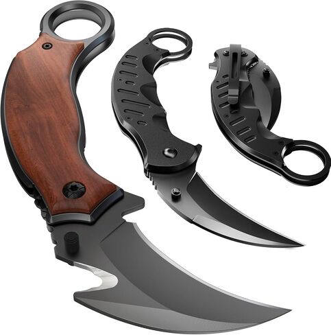 GOOD WORKER Bundle of 2 Items -Pocket Knife for Men - Karambit Folding Knife - 440C Sharp Steel, Tiger Claw Blade - Engraved Pocket Knives - Gift Idea for Dad, Husban in Kuwait
