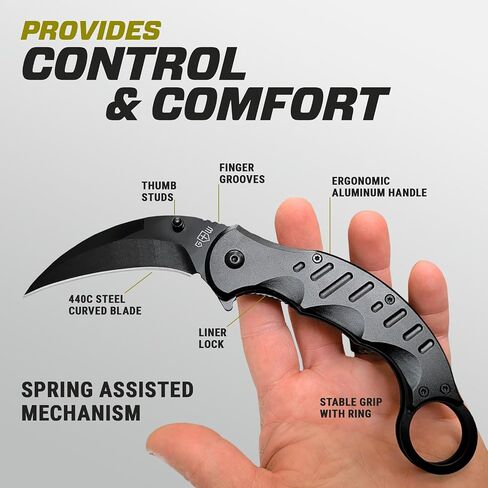 GOOD WORKER Bundle of 2 Items -Pocket Knife for Men - Karambit Folding Knife - 440C Sharp Steel, Tiger Claw Blade - Engraved Pocket Knives - Gift Idea for Dad, Husban in Kuwait