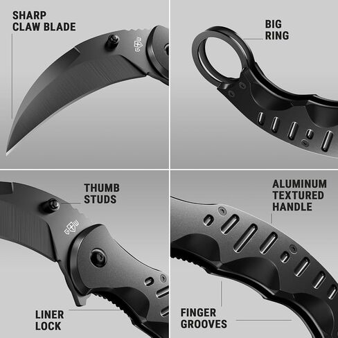 GOOD WORKER Bundle of 2 Items -Pocket Knife for Men - Karambit Folding Knife - 440C Sharp Steel, Tiger Claw Blade - Engraved Pocket Knives - Gift Idea for Dad, Husban in Kuwait
