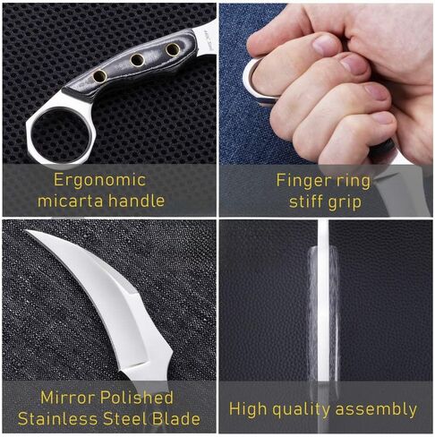 GOOD WORKER Karambit Knife with Sheath & Micarta Handle – Small Fixed Blade Knife – 2.95" Serrated Blade Pocket Knife – Black Folding Knife with Glass Breaker and Seatbelt Cutter in Kuwait
