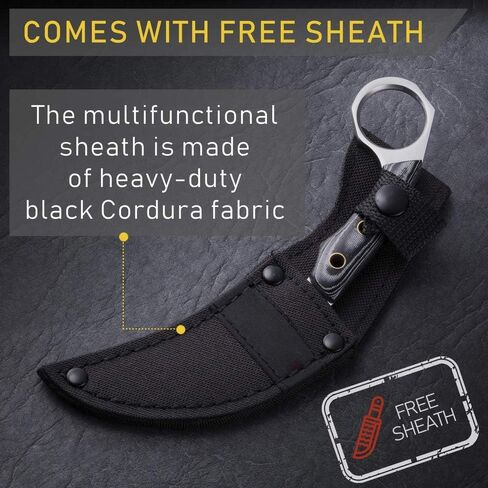 GOOD WORKER Karambit Knife with Sheath & Micarta Handle – Small Fixed Blade Knife – 2.95" Serrated Blade Pocket Knife – Black Folding Knife with Glass Breaker and Seatbelt Cutter in Kuwait