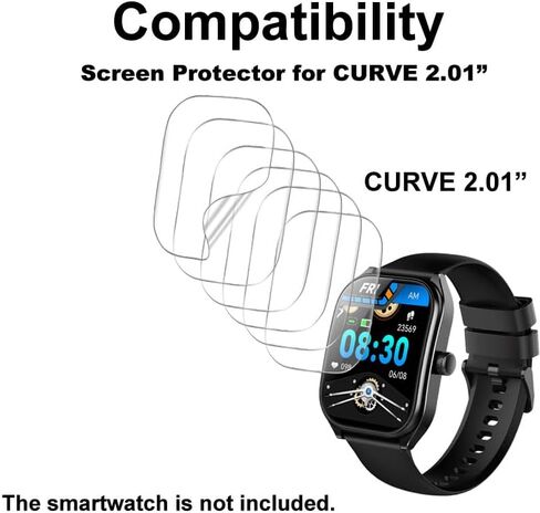 Fitted plastic films providing protection for electronic devices, Compatible with smartwatch AOLON CURVE 2.01", TPU, 6-pack, Full Coverage, Cratch Proof, Bubble Self-healing in Kuwait
