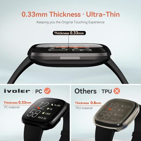 [3 Pack] iVoler Screen Protector Tempered Glass for Fitbit Versa 2, Hard PC case with Bumper Cover Sensitive Touch Full Coverage Protective Case for Versa 2 Smart Watch, Black in Kuwait