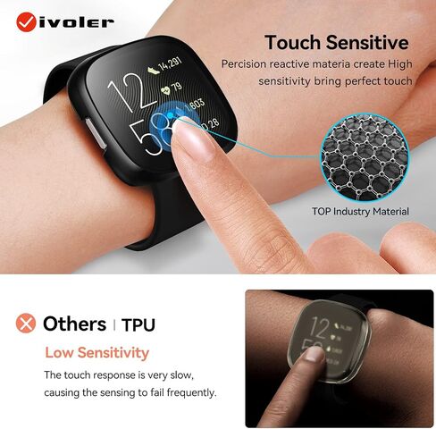 [3 Pack] iVoler Screen Protector Tempered Glass for Fitbit Versa 2, Hard PC case with Bumper Cover Sensitive Touch Full Coverage Protective Case for Versa 2 Smart Watch, Black in Kuwait