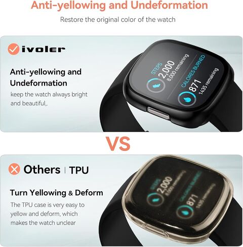 [3 Pack] iVoler Screen Protector Tempered Glass for Fitbit Versa 2, Hard PC case with Bumper Cover Sensitive Touch Full Coverage Protective Case for Versa 2 Smart Watch, Black in Kuwait