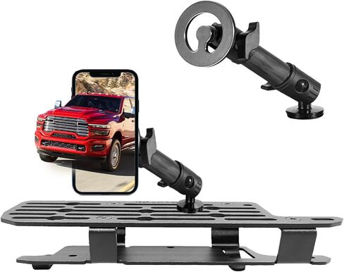 Ram 1500 Magnetic Phone Mount Compatible with 2019-2026 2021 2022 2023 2024 2025 Dodge Ram 1500 2500 3500 TRX Accessories Carbon Fiber Metal Cell Phone Holder Dash Mount No-Drill installation in Kuwait