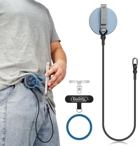 KeyUnity KH01 Magnetic Belt Clip Phone Holder with Anti Theft Lanyard, Quick-Release Hands-Free Access Phone Mount for Belt & Straps, Stretchy Tether for Running Travel Hiking, Compatible with MagSafe in Kuwait