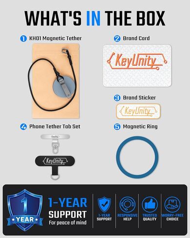 KeyUnity KH01 Magnetic Belt Clip Phone Holder with Anti Theft Lanyard, Quick-Release Hands-Free Access Phone Mount for Belt & Straps, Stretchy Tether for Running Travel Hiking, Compatible with MagSafe in Kuwait