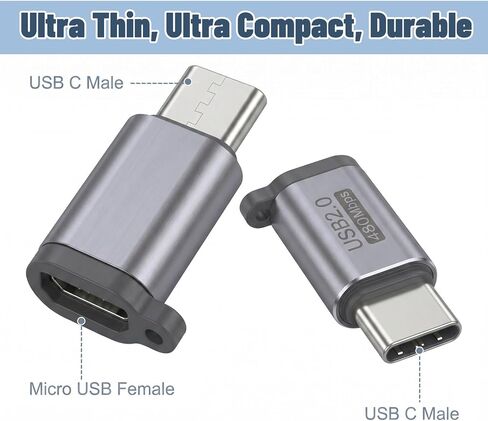 4 Pack Micro USB 2.0 to USB C Adapter, USB-C to Micro USB Adapter, Micro USB Female to USB Type C Male Converter Connector, USB C to Micro B 2.0 Charge & Data Sync for Type-C Phones, Tablets and More in Saudi Arabia