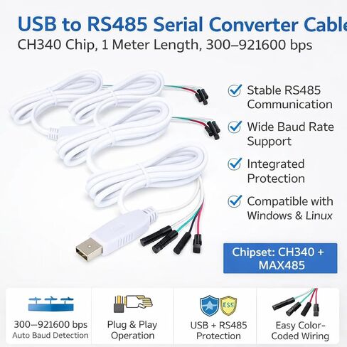 3pcs USB to RS485 Serial Converter Cable, CH340 Chip, 300 to 921600 BPS, 1 m Length in Saudi Arabia