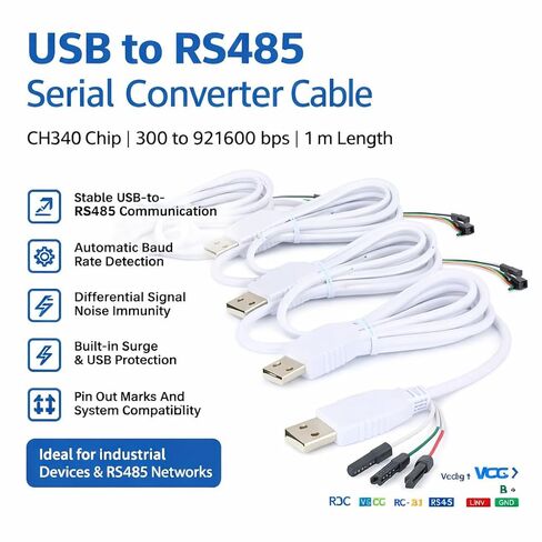 3pcs USB to RS485 Serial Converter Cable, CH340 Chip, 300 to 921600 BPS, 1 m Length in Saudi Arabia