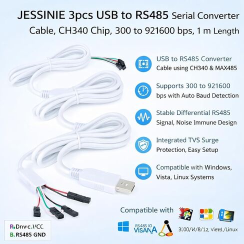 3pcs USB to RS485 Serial Converter Cable, CH340 Chip, 300 to 921600 BPS, 1 m Length in Saudi Arabia