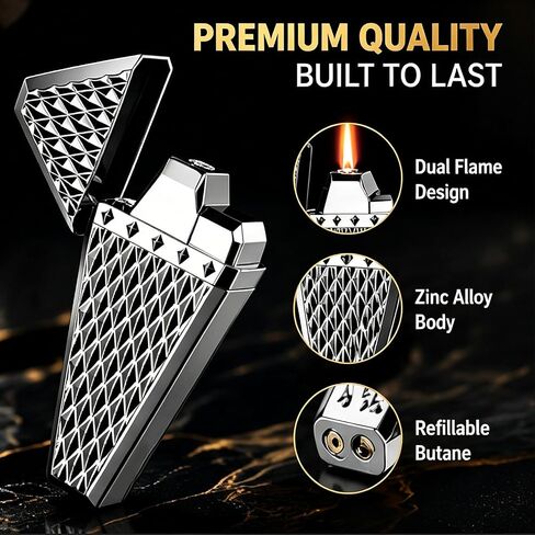 Cool Dual Flame Lighter, Butane Refillable Lighters, Soft/Jet Torch Lighter in Kuwait