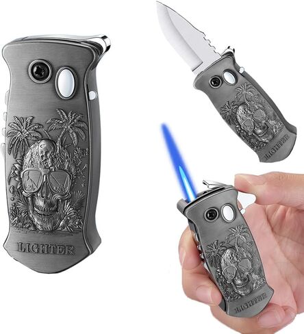 Skull Torch Lighter Adjustable Jet Flame Butane Lighters Refillable Gas Lighter for Outdoor, Indoor, Camping, BBQ, Birthday, Gifts for Men (Without Gas) (Skull Black) in Saudi Arabia