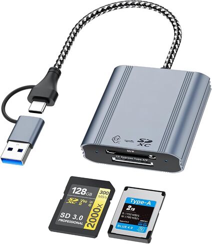 CFexpress Type A & SD Card Reader, USB 3.2 Gen 2 10Gbps Dual Slot, 2-in-1 CF Express Type A Card Adapter, Supports Simultaneous Read/Write for Windows/Mac/iOS/Android/Linux, All-Metal Design in Kuwait