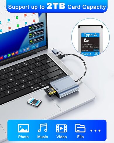 CFexpress Type A & SD Card Reader, USB 3.2 Gen 2 10Gbps Dual Slot, 2-in-1 CF Express Type A Card Adapter, Supports Simultaneous Read/Write for Windows/Mac/iOS/Android/Linux, All-Metal Design in Kuwait