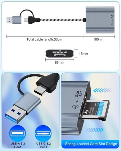CFexpress Type A & SD Card Reader, USB 3.2 Gen 2 10Gbps Dual Slot, 2-in-1 CF Express Type A Card Adapter, Supports Simultaneous Read/Write for Windows/Mac/iOS/Android/Linux, All-Metal Design in Kuwait