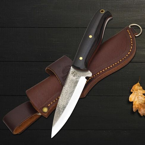 Knives Ranch Handmade Bushcraft Camping Knife - High Carbon Stainless Steel 440C - Full Tang Fixed Blade Hunting Knife - Vacuum Heat Treated 59 Hardness - Scandi Grind Razor Sharp Edge - Rosewood Handle - Vertical / Horizontal Carry Leather Sheath in Kuwait