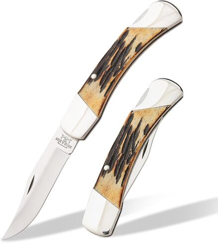 Bear & Son 505 Genuine India Stag Bone Midsize Lockback Knife, 3 3/4-Inch in Saudi Arabia