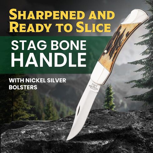 Bear & Son 505 Genuine India Stag Bone Midsize Lockback Knife, 3 3/4-Inch in Saudi Arabia
