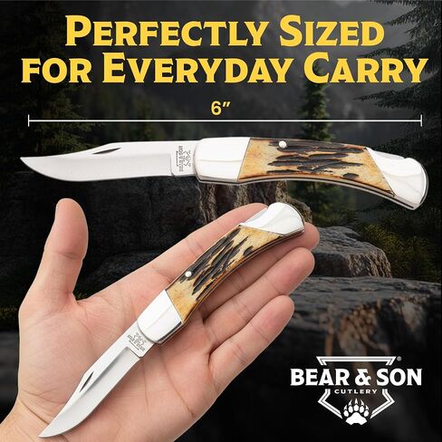 Bear & Son 505 Genuine India Stag Bone Midsize Lockback Knife, 3 3/4-Inch in Saudi Arabia