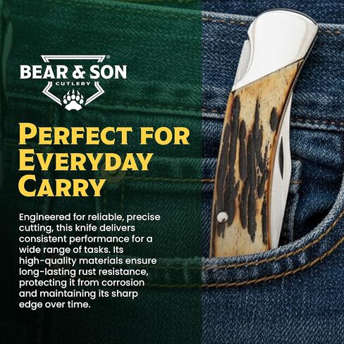 Bear & Son 505 Genuine India Stag Bone Midsize Lockback Knife, 3 3/4-Inch in Saudi Arabia