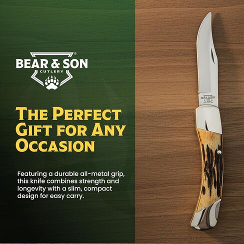 Bear & Son 505 Genuine India Stag Bone Midsize Lockback Knife, 3 3/4-Inch in Saudi Arabia