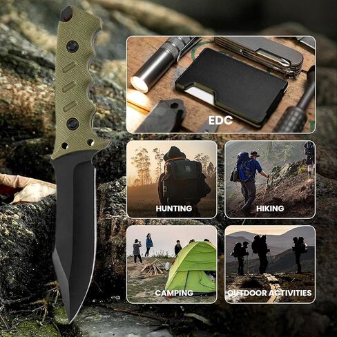 Jasni Survival Hunting Knife with Sheath, Stainless Steel Survival Hunting Bushcraft Full Non-Slip Handle Knife11-inch Fixed Blade Tactical Knife for Camping, Outdoor, Bushcraft in Kuwait