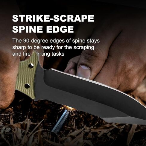Jasni Survival Hunting Knife with Sheath, Stainless Steel Survival Hunting Bushcraft Full Non-Slip Handle Knife11-inch Fixed Blade Tactical Knife for Camping, Outdoor, Bushcraft in Kuwait