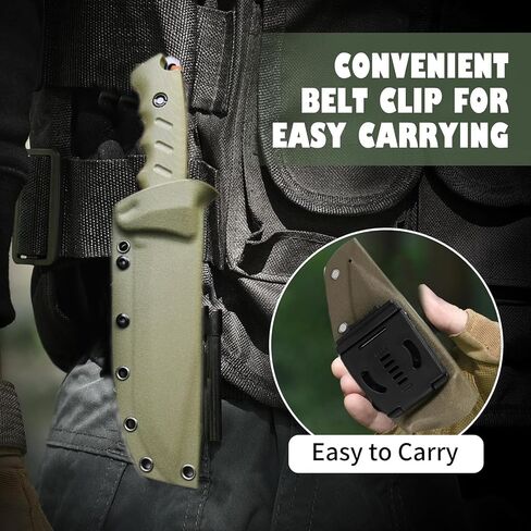 Jasni Survival Hunting Knife with Sheath, Stainless Steel Survival Hunting Bushcraft Full Non-Slip Handle Knife11-inch Fixed Blade Tactical Knife for Camping, Outdoor, Bushcraft in Kuwait
