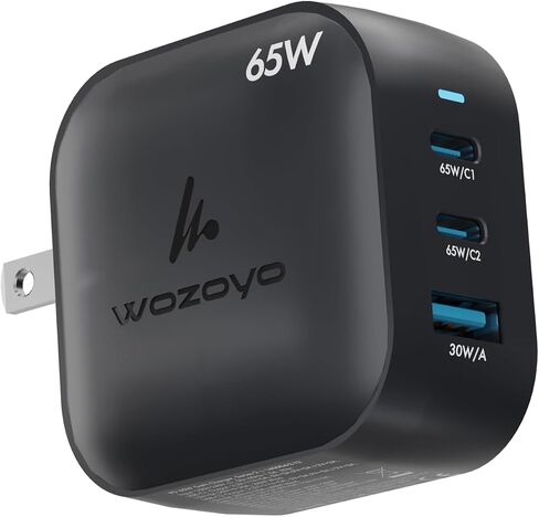 65W GaN Charger, Wozoyo 2XType-C & USB-A Superfast 2.0 Charging, Compatible for iPhone 17/16/16 Pro Max/15 Series/iPad Pro, Smartphones, Tablets and More, PD/PPS/QC 3.0,Compact Foldable Plug in Kuwait
