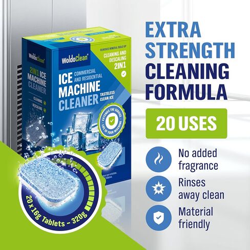 WoldoClean 2in1 XL Ice Machine Cleaner Descaler 16g - 20 Tablets for Maker in Kuwait