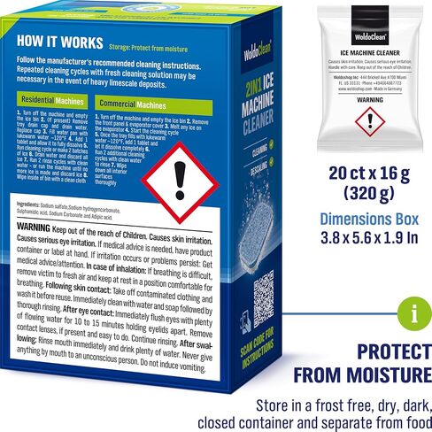 WoldoClean 2in1 XL Ice Machine Cleaner Descaler 16g - 20 Tablets for Maker in Kuwait