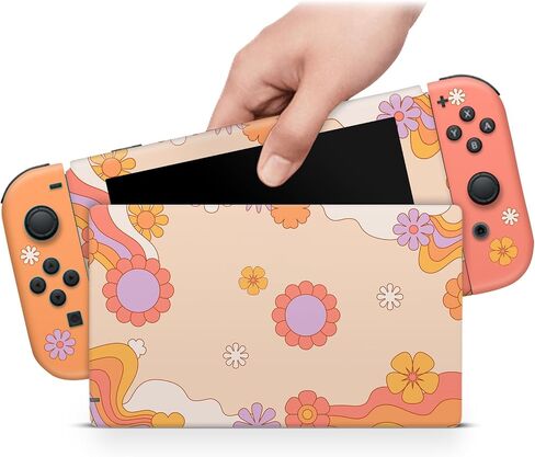 ZOOMHITSKINS Skin Compatible with Switch, Orange Sunflowers Cute Floral Design, Durable 3M Vinyl Decal Wrap, Precision Fit, Bubble-Free, Made in USA in Saudi Arabia