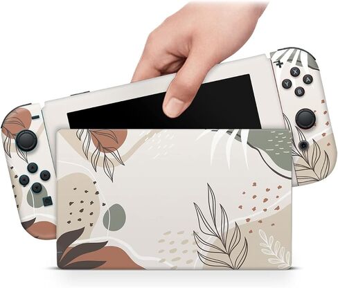 ZOOMHITSKINS Skin Compatible with Switch, Pastel Leaves Vintage Botanical Design, Durable 3M Vinyl Decal Wrap, Precision Fit, Bubble-Free, Made in USA in Saudi Arabia